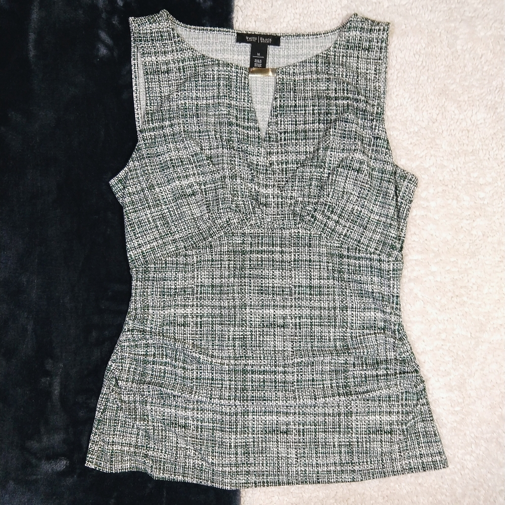 WHBM Teal & White V Neck Top